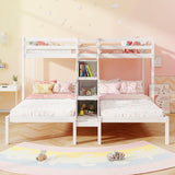 Triple Bunk Bed with Stairs, Twin Over Twin & Twin Bunk Bed Frame with Guardrail & Storage