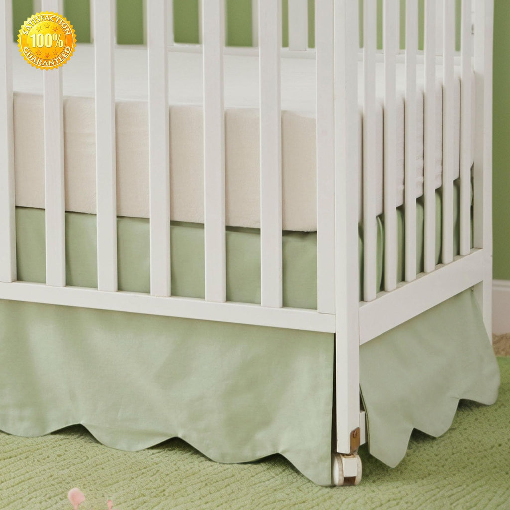 Scallop Edge Cotton Crib Skirt Toddler Bedskirt Baby Nursery Crib Bed Skirt Gender Neutral Solid Color Light Green