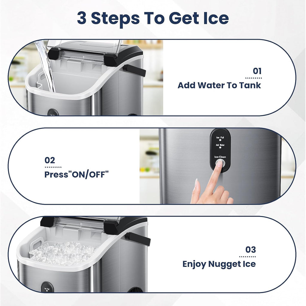 Nugget Ice Makers Countertop with Auto-Cleaning, 35lbs/Day, Portable Sonic Ice Machine with Handle, Basket and Scoop