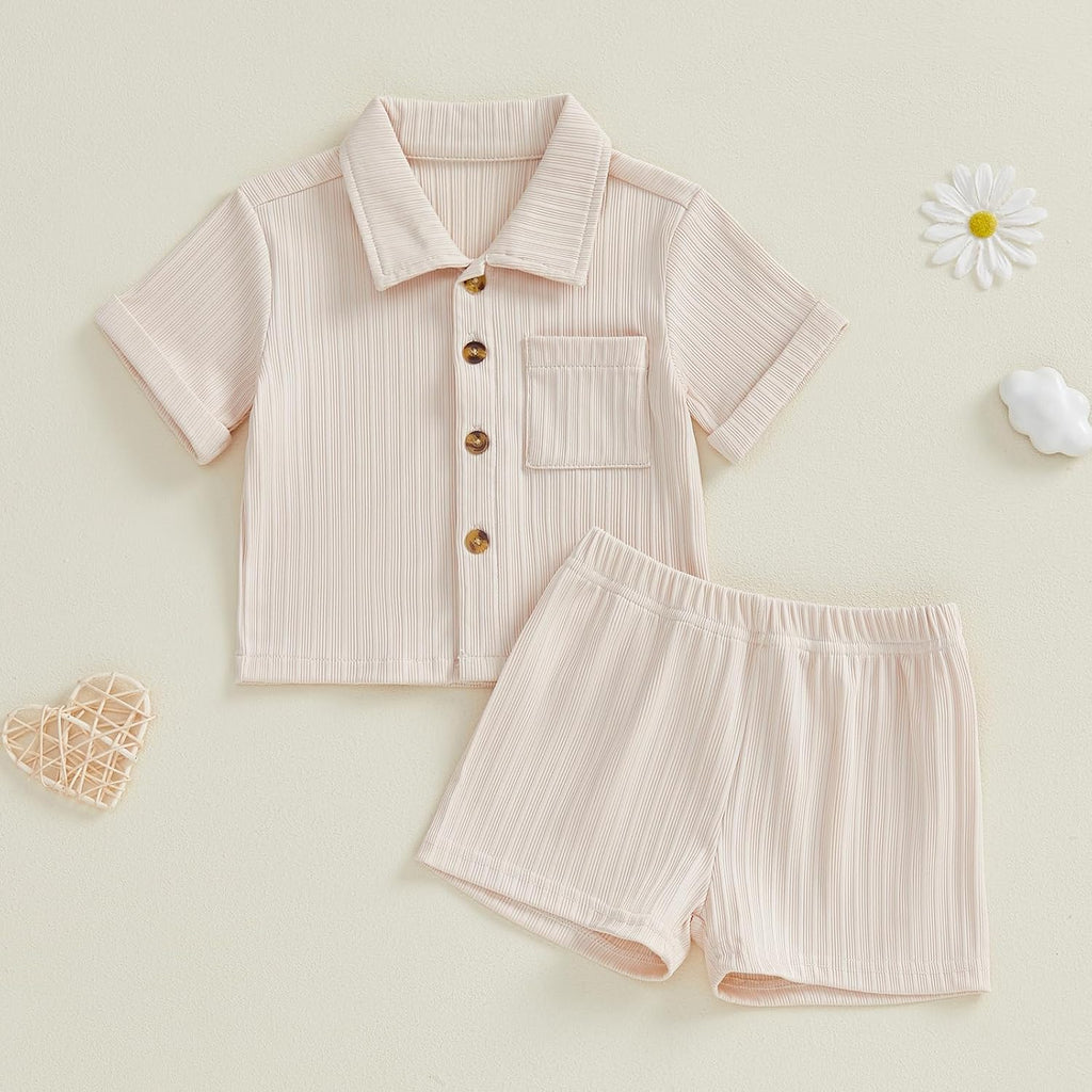 Baby Boy Clothes Toddler Infant Leisure Ribbed Button Down Shirt Tops + Shorts Set 2PCS Summer Soft and Smooth Outfit
