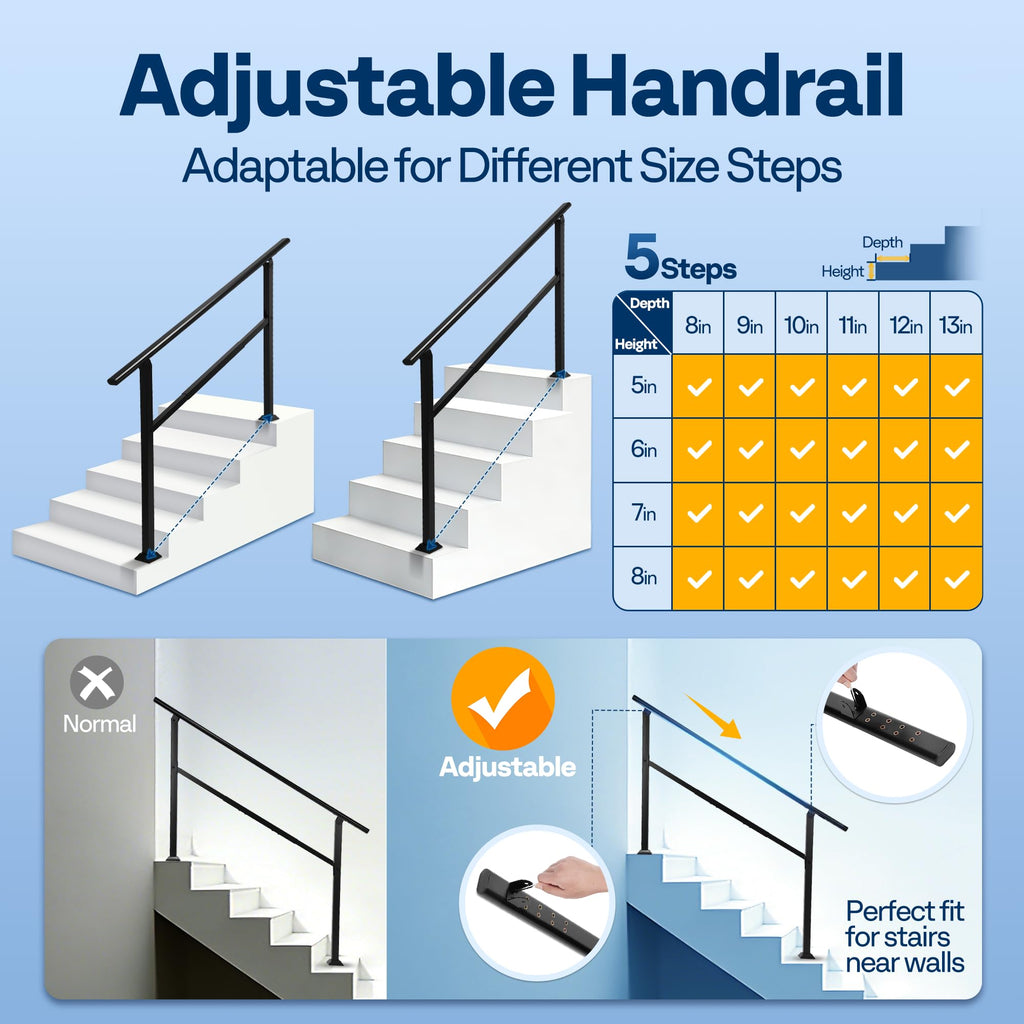 5 Step Adjustable Straight Oval Hand Rails for Outdoor Steps
