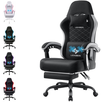 Gaming Chair, Fabric Big and Tall Video Game Chairs with Footrest, Massage Lumbar Support, Racing Style Ergonomic