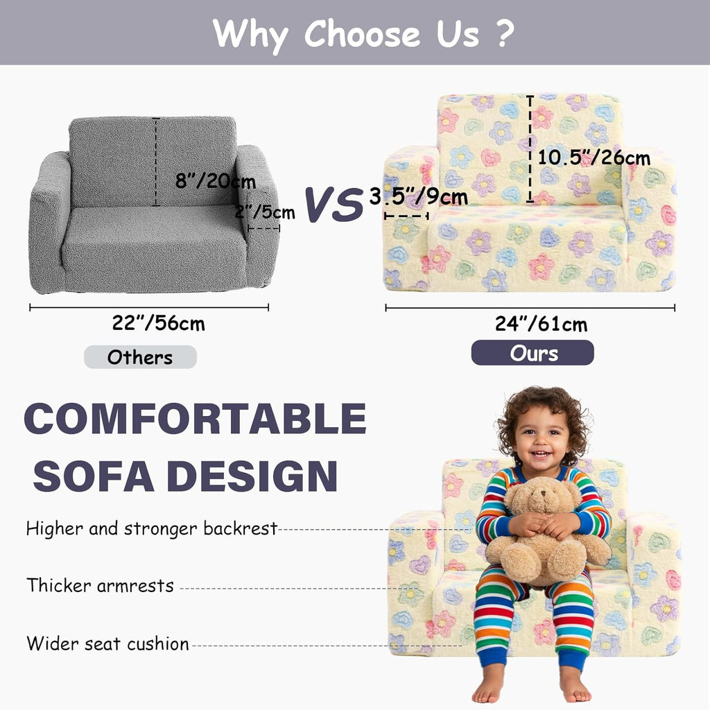In-1 Kids Sofa, Convertible Children Couch to Lounger, Flip Out Kids Chair, Toddler Armrest Chair Bed, Folding Kid