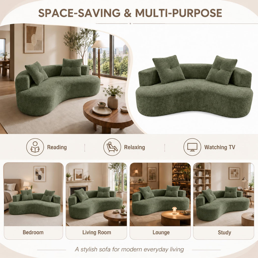 Luxury 80" Curved Loveseat, Chenille Curved Couch with 2 Big Pillows & Extra Wide Armrests, Comfy Upholstered