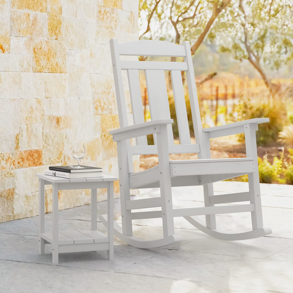 Outdoor Rocking Chairs Set of 2, Weather Resistant HDPS Poly Rocker Chairs, 350lb Heavy Duty, Oversized Porch Rocker