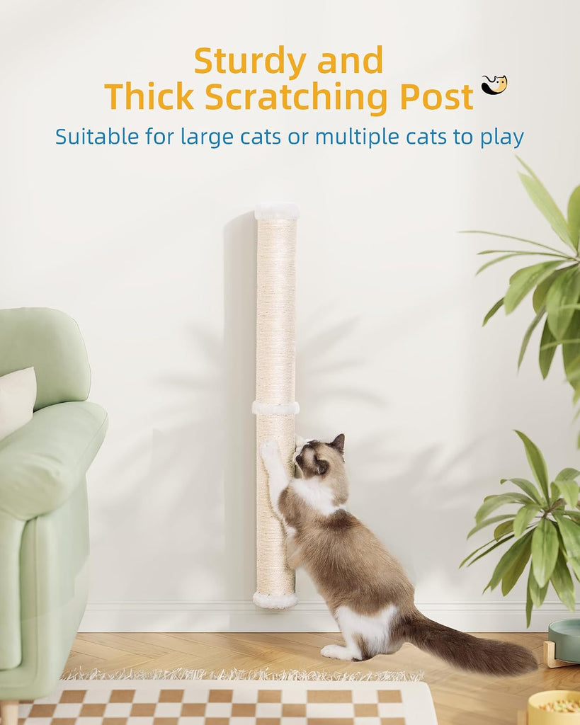 34" Cat Scratching Post, Sisal Wall Mounted Cat Scratcher for Cats