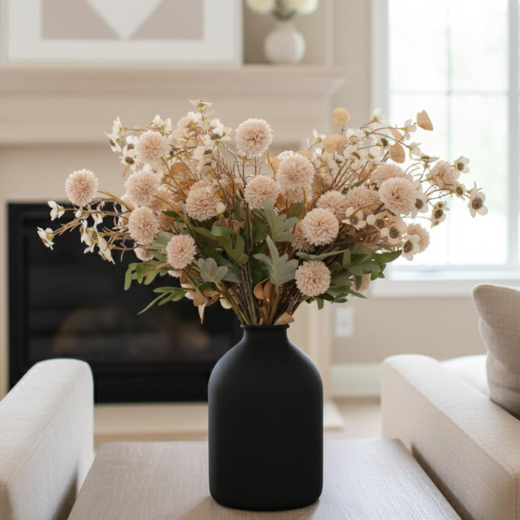 Beige Silk Flower Arrangements Home Decor, Large Floral Centerpieces For Tables, 22 Long Stems Fake Mums + Eucalyptus