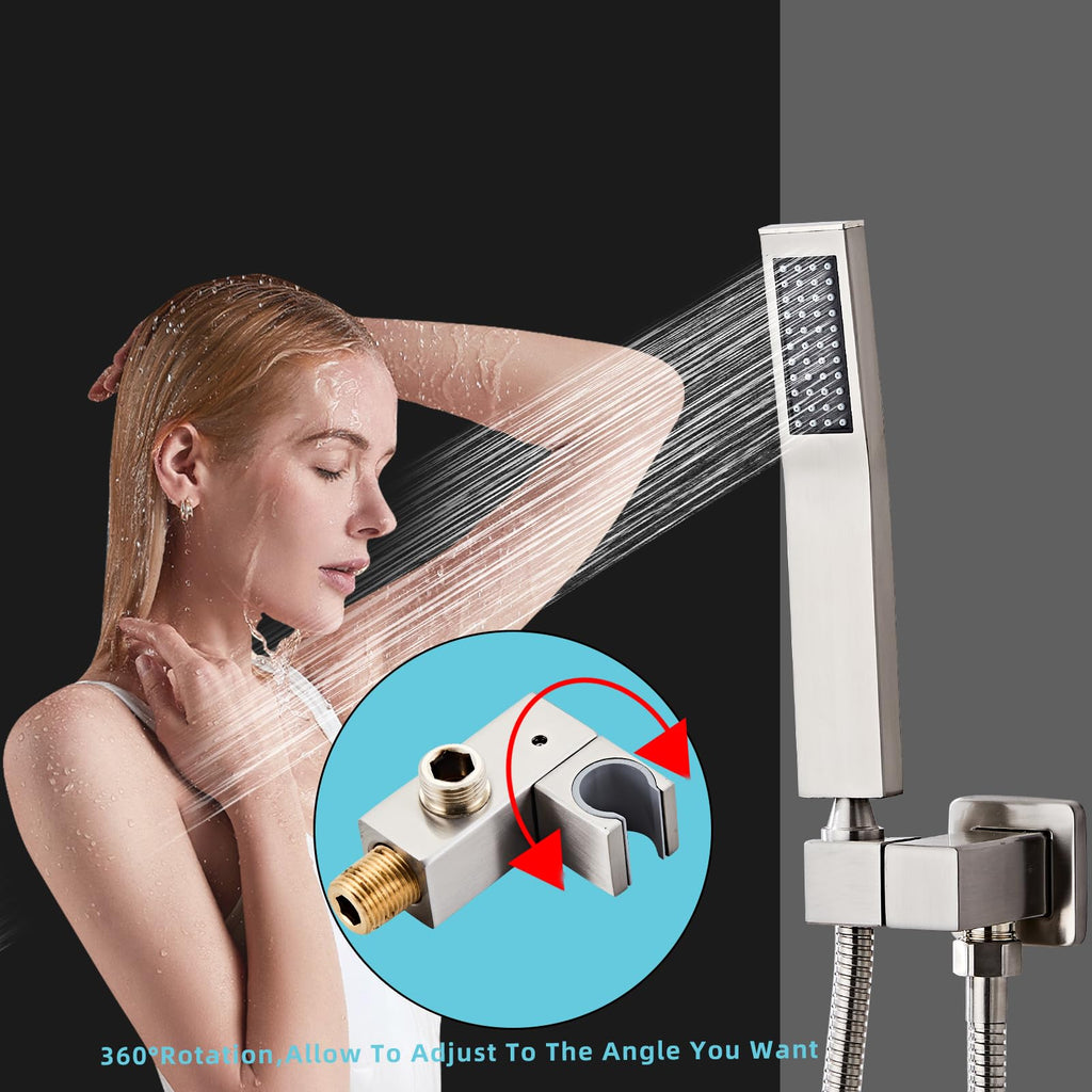 Brushed Nickel Square Hand Shower Head, handheld shower head with hose, Brass High Pressure Rinse With Adjustable