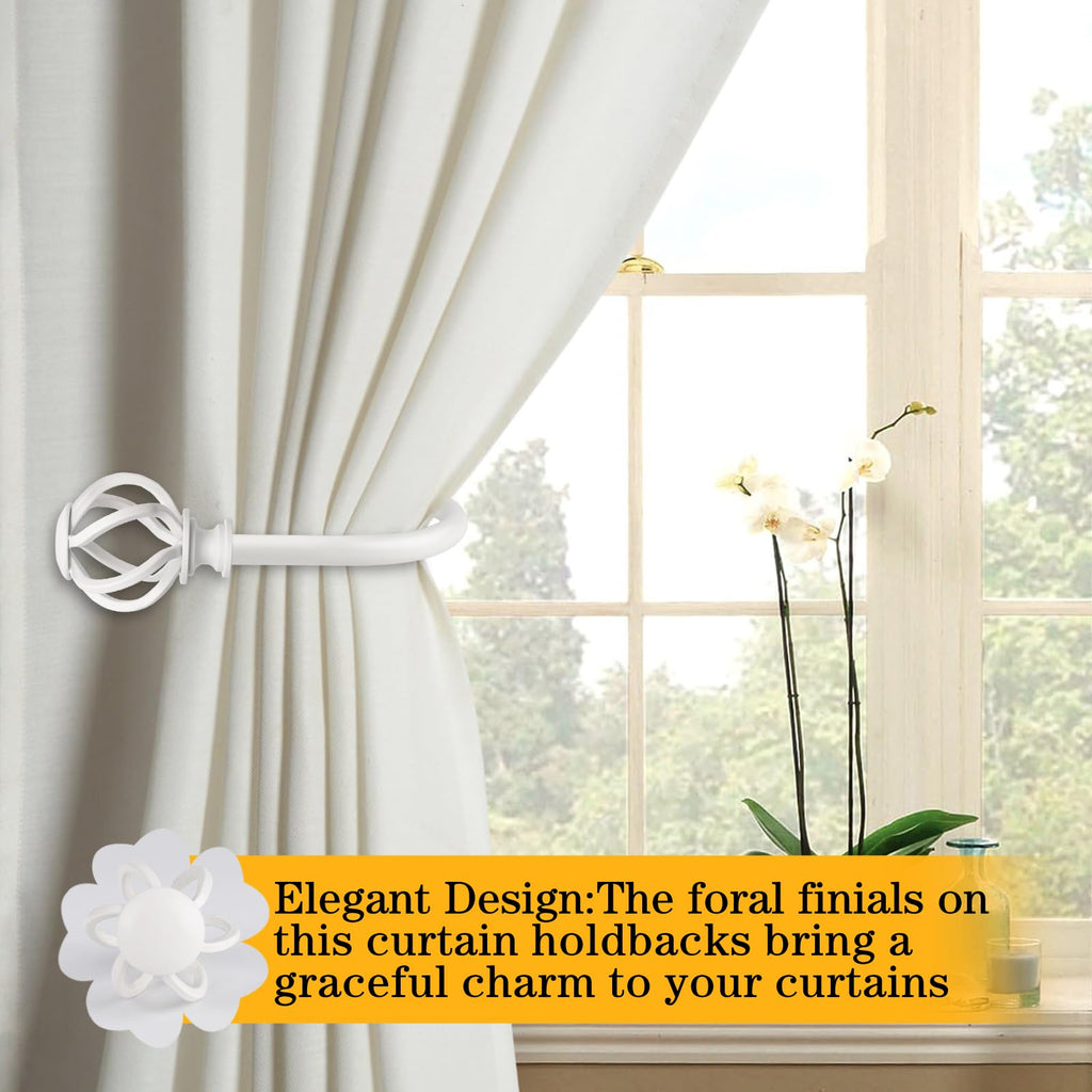 White Curtain Holdbacks, Decorative Drapery Tiebacks, 2 Pack/1 Pair