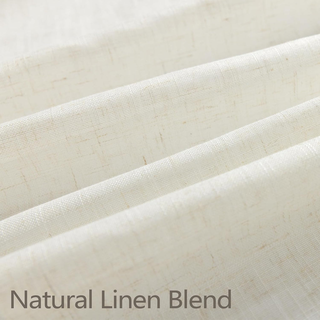 Natural Pinch Pleated Linen Cream Curtains 84 Inch Length 2 Panels for Living Room Bedroom Ivory Semi Sheer Light