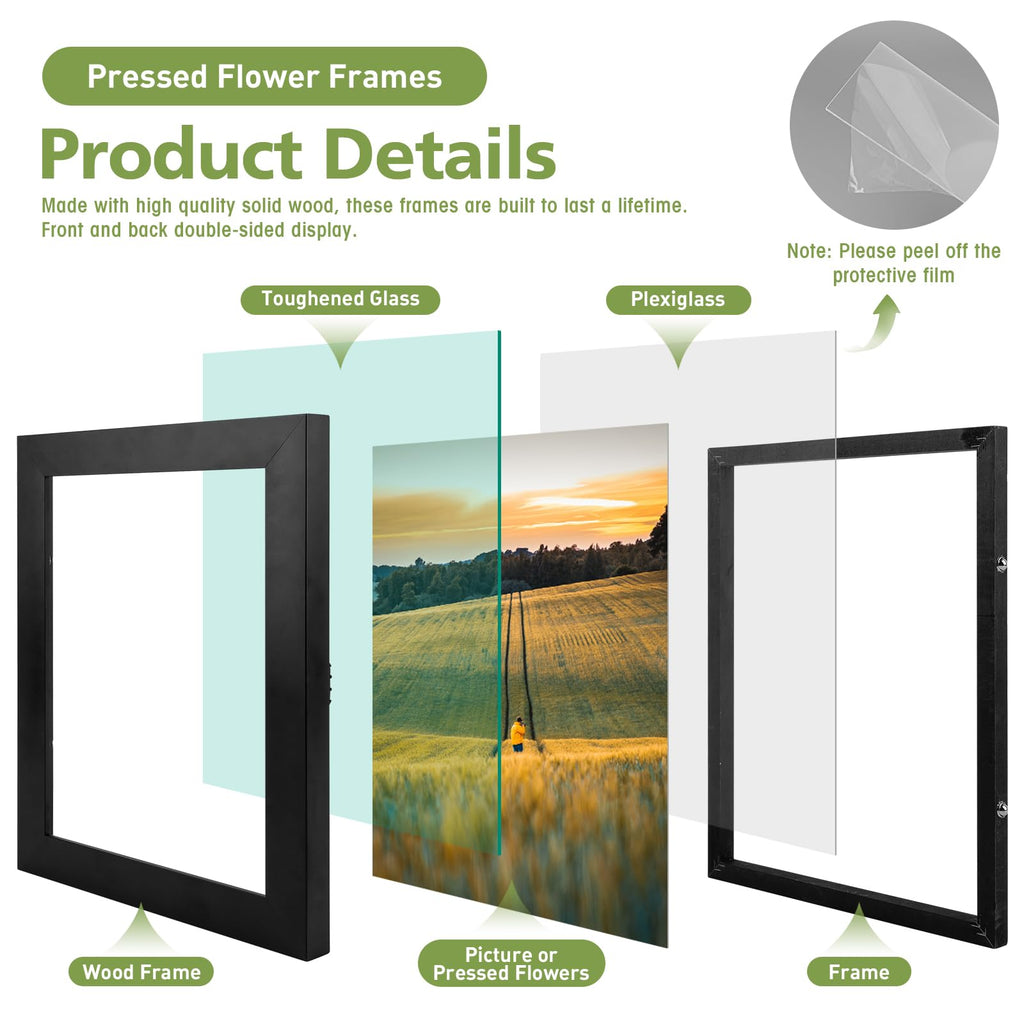 8X10 Floating Picture Frame Solid Wood Black(2 Pack)