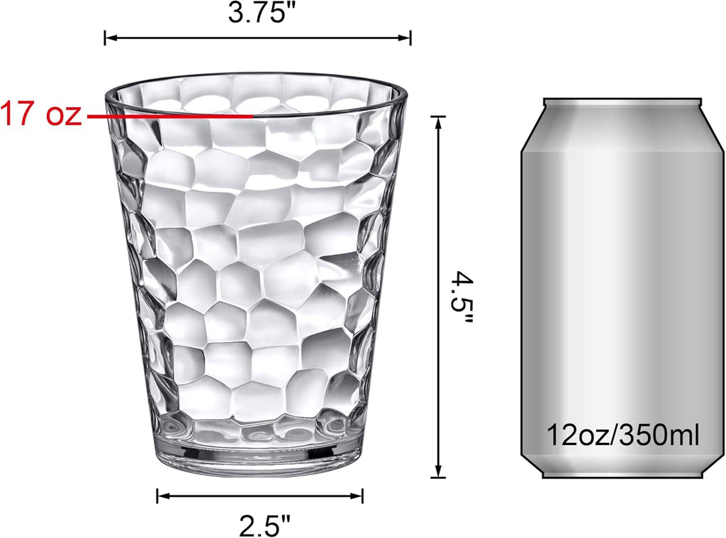 Iceberg - 16-Ounce Plastic Tumblers (Set of 8), All-Clear Reusable Plastic Cups, Stackable, BPA-Free, Shatter-Proof