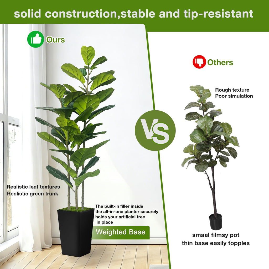 5FT Artificial Fiddle Fig Tree in Modern Black Planter