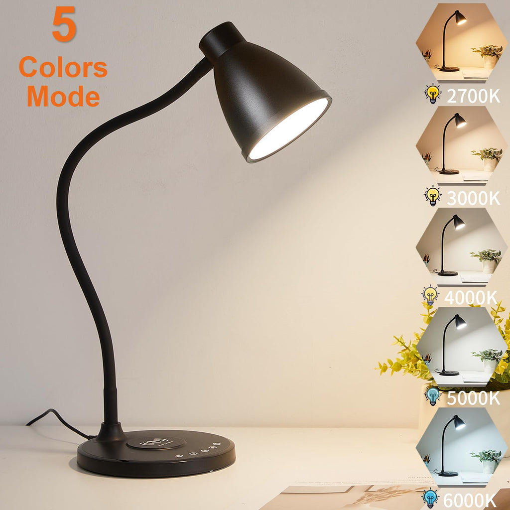 Desk Lamp with USB C+A Charging Ports Timer Black