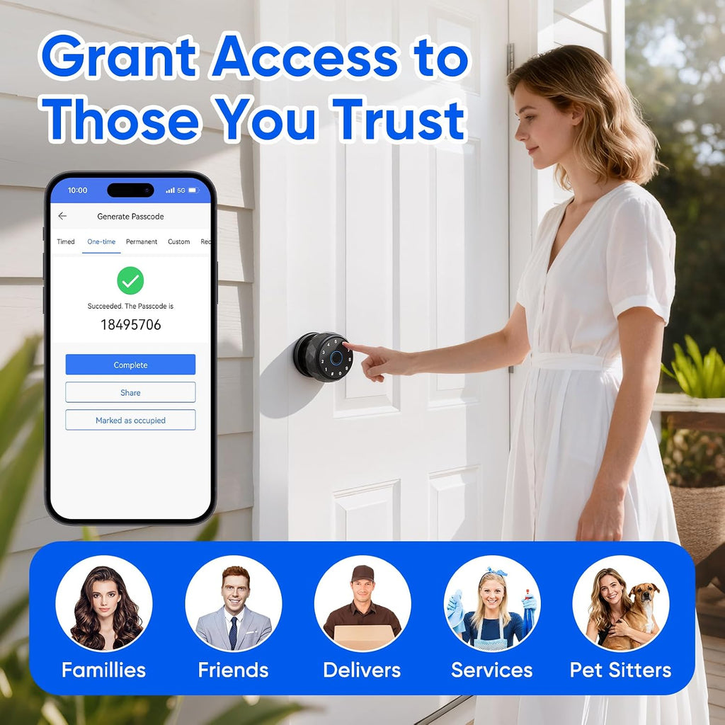 Smart Door Knob Fingerprint Door Lock with Keypad,6 in 1 to Unlock