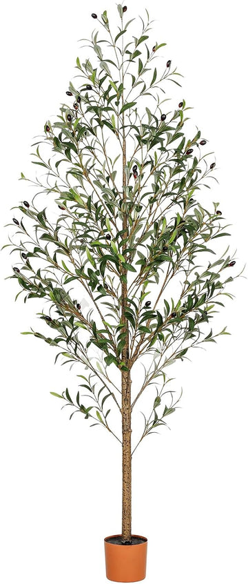 7FT Artificial Olive Tree Indoor Tall Realistic Faux Olive Tree with Plastic Planter, Fake Silk Tree with Handcrafted