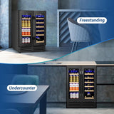 Wine and Beverage Refrigerator Black, 24 Inch Beverage Cooler Under Counter Dual
