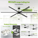 96 Inch Industrial Ceiling Fan with Light,Large Ceiling Fan with Remote and APP,6 Reverisble Aluminum Blades,6-Speed,Indoor,Outdoor Ceiling Fans for Patios/Shop/Garage/Commercial Black A101-B0FB8TGG8N