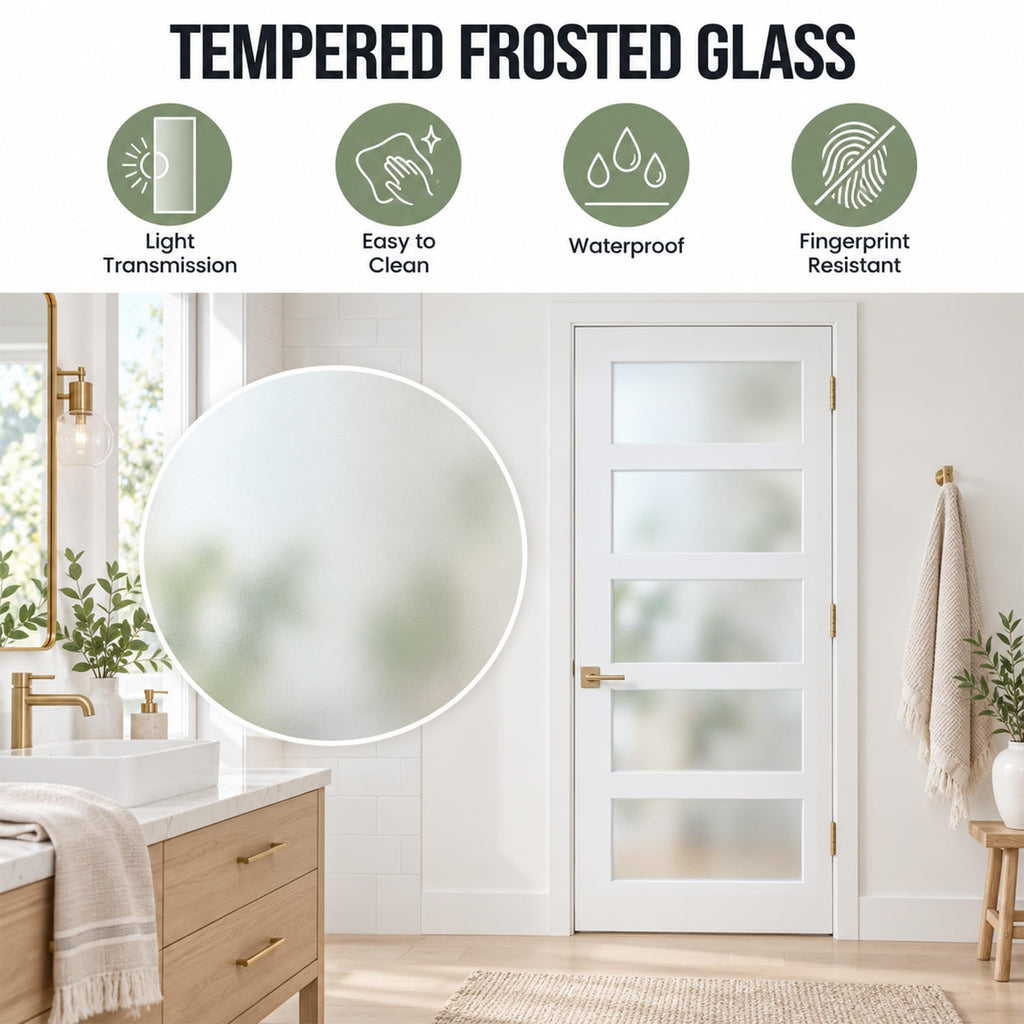 36" x 80" Frosted Glass Door, MDF Solid Core Interior Door Slab