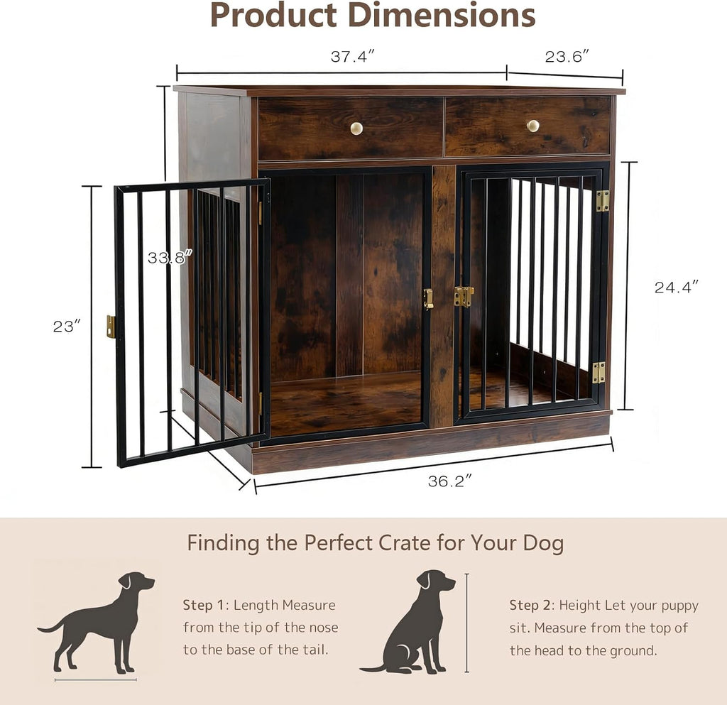 Large Dog Crate, Furniture Dog Crate, 37.4" Black End Table Style Pet Kennel with Quick Setup, Dog Crate Furniture