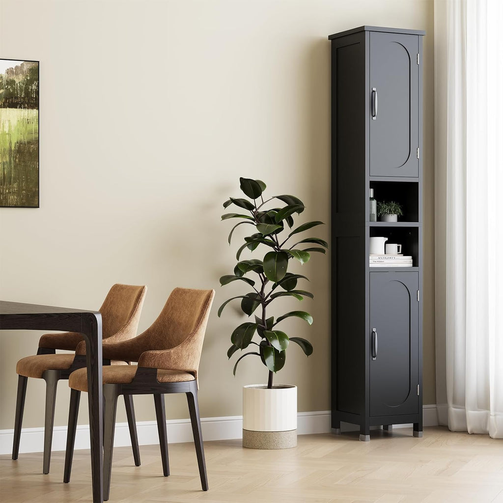 67" Tall Bathroom Storage Cabinet with Lights, Slim Narrow Bathroom Cabinet Organizer with Doors and Adjustable