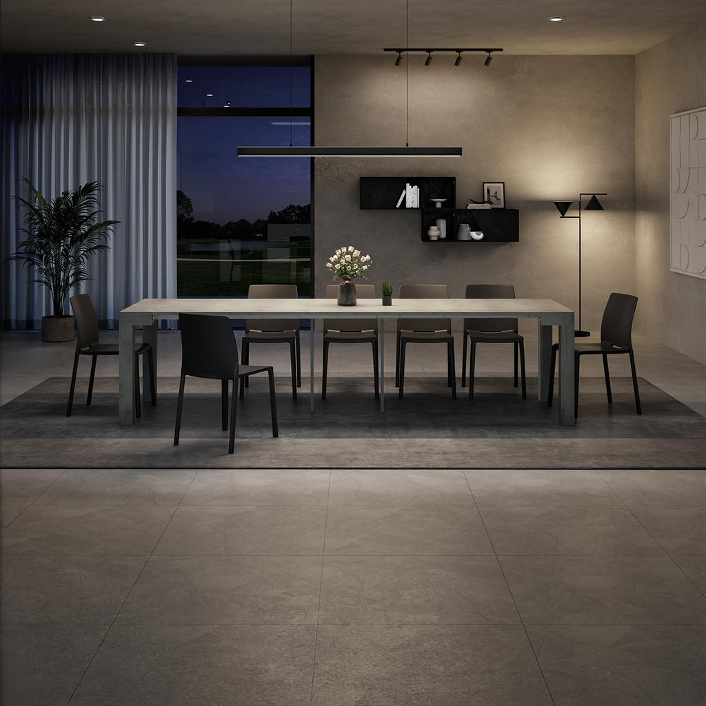 First, Extendable Console Table 17.7(120) x35.4 in, Concrete Effect, Grey, for 4-14 People, Space-Saving Dining