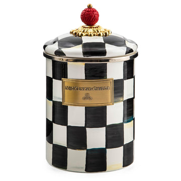 Enamel Canister, Medium, Black-and-White Courtly Check