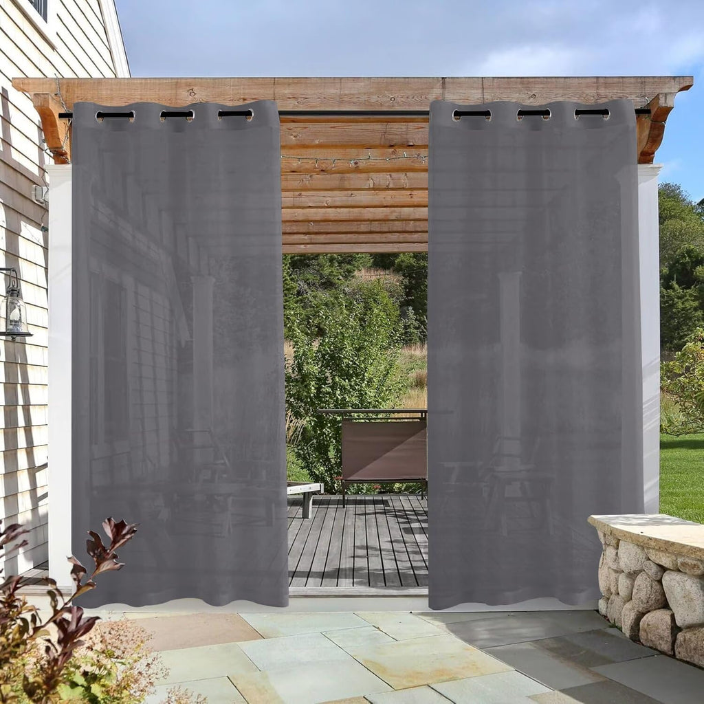 Outdoor Sheer Curtains Waterproof - 2 Panels Linen Look Grommet Curtain Light Filtering Outside Drapes, Pergola