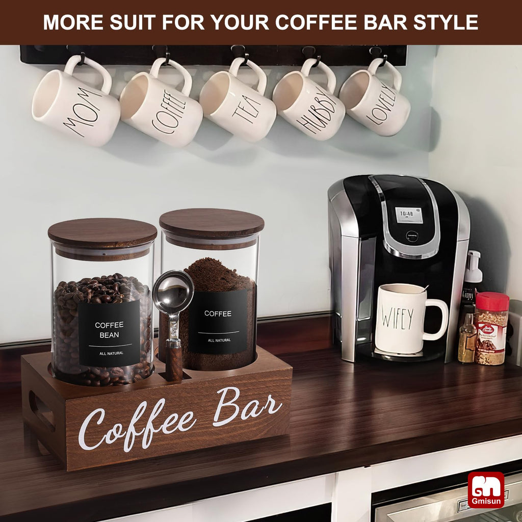Coffee Canister, 2 Pack 50 Fl oz Glass Canisters with Airtight Lids, Coffee Grounds Storage Container Jars with