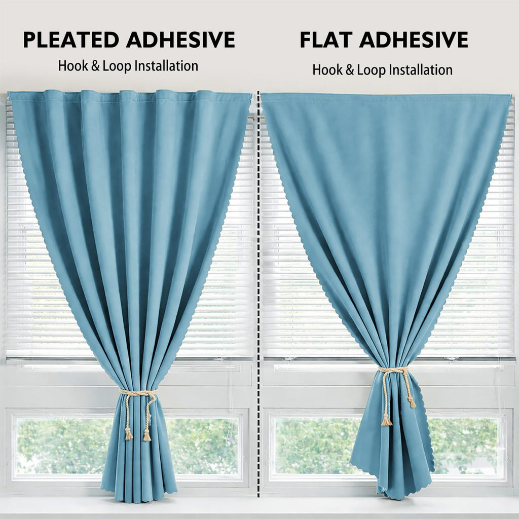 Magic Tape Stick on Curtains Blackout Curtains no Drillng Self Adhesive Curtain no Rod Small Window (Sky Blue, 59" W