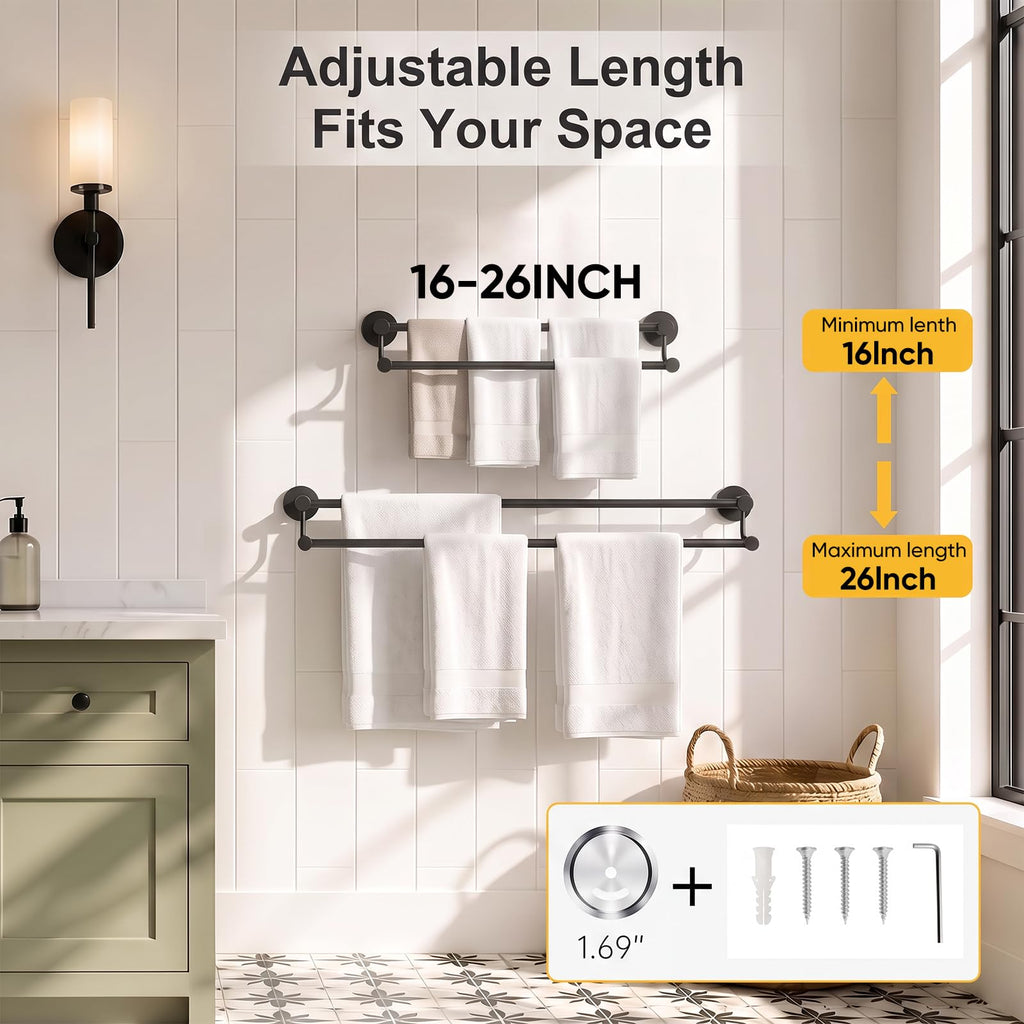 Double Towel Bar Towel Rack Bath Wall Mounted Matte Black