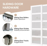 Sliding Closet Door, 5-Lite Frosted Glass Interior Door, 60"(Double 30") x 80" Closet Doors with Com