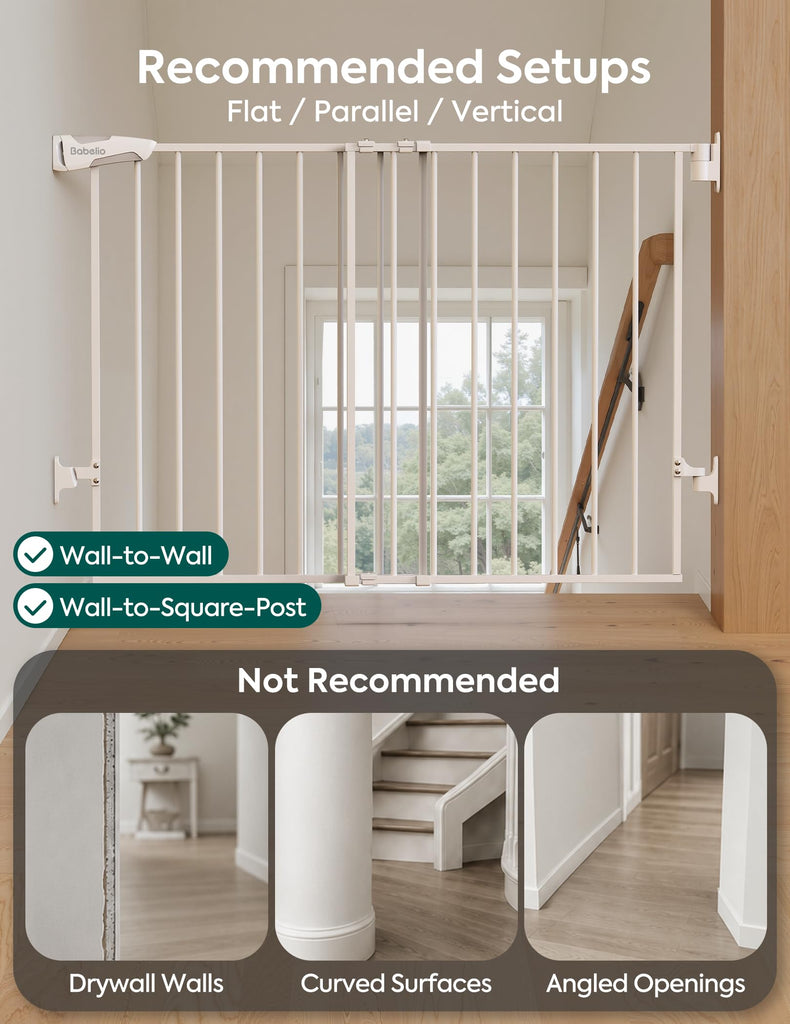 No Bottom Bar Baby Gate for Stairs, 28" H x 24-39" W, White