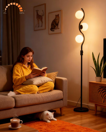 60IN Dimmable Black Floor Lamp Mid Century Standing Lamps with 3Pcs Warm White Bulbs Included Brightness Adjustable