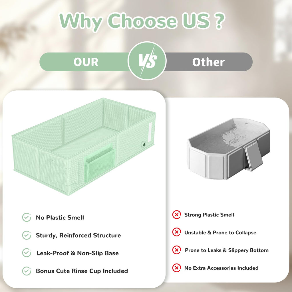 Collapsible Baby Bathtub, Foldable Toddler Bath Tub with Chick Pattern Bath Rinse Cup, No Assembly Portable Travel