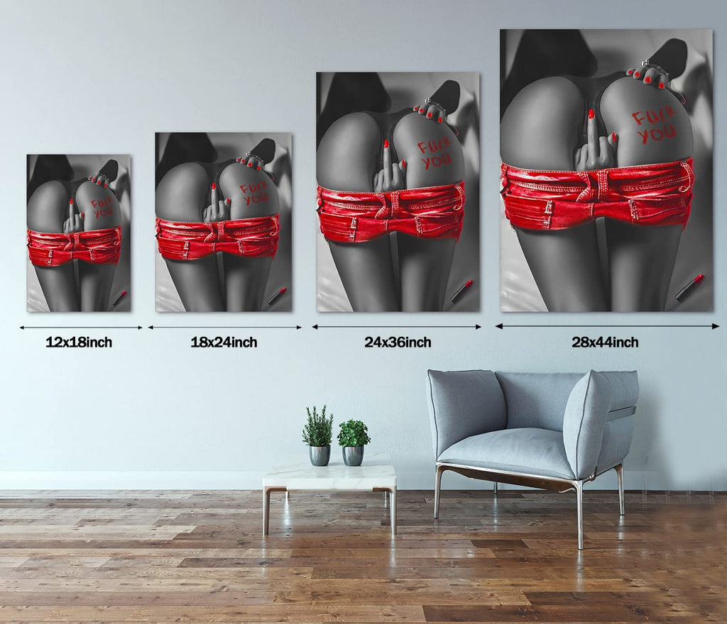 Sexy Women Canvas Wall Art Modern Nude Women Painting Black and Red Picture Framed Dancer Artwork Bedroom Bathroom