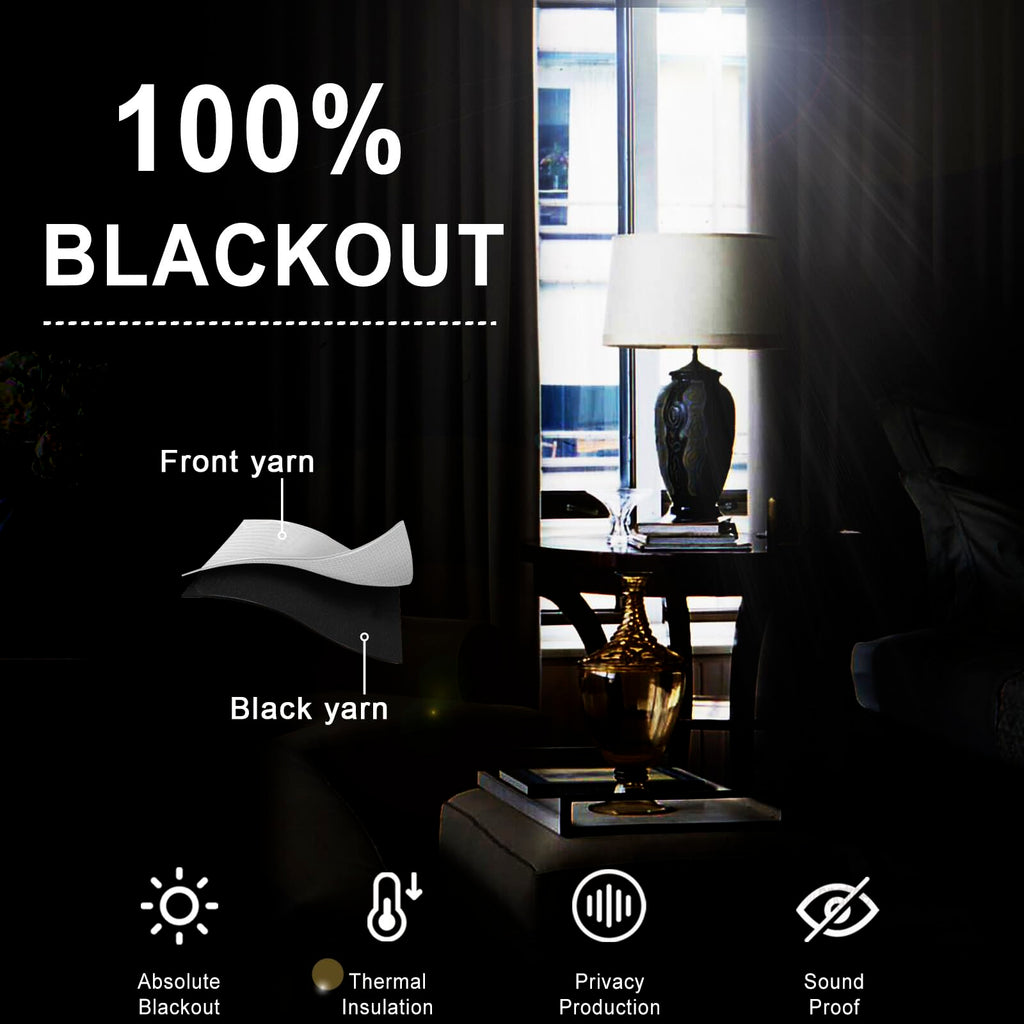 100% Blackout Curtain Panels - Thermal Insulated Black Liner Curtains, Noise Reducing and Heat Blocking Drapes for