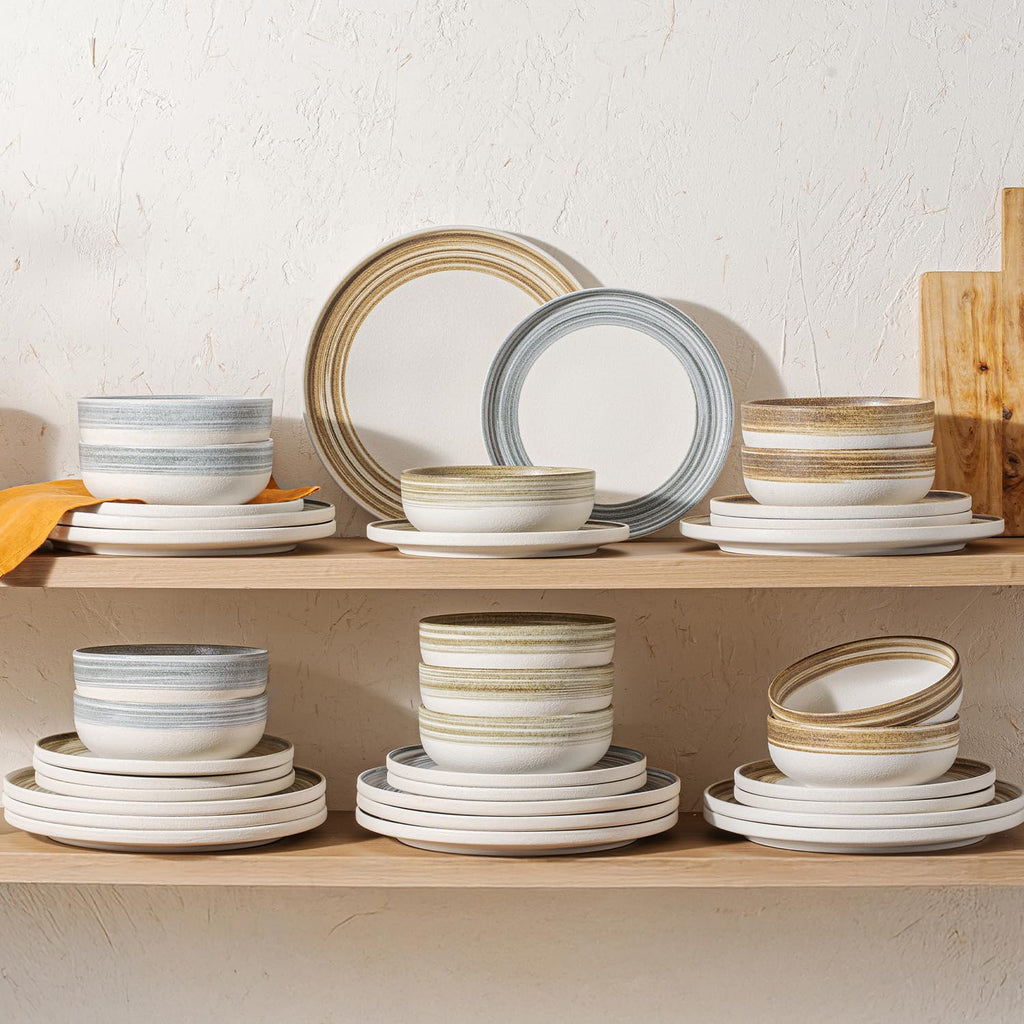 Stoneware Dinnerware Set for 6, 18-Piece Ceramic Plates & Bowls