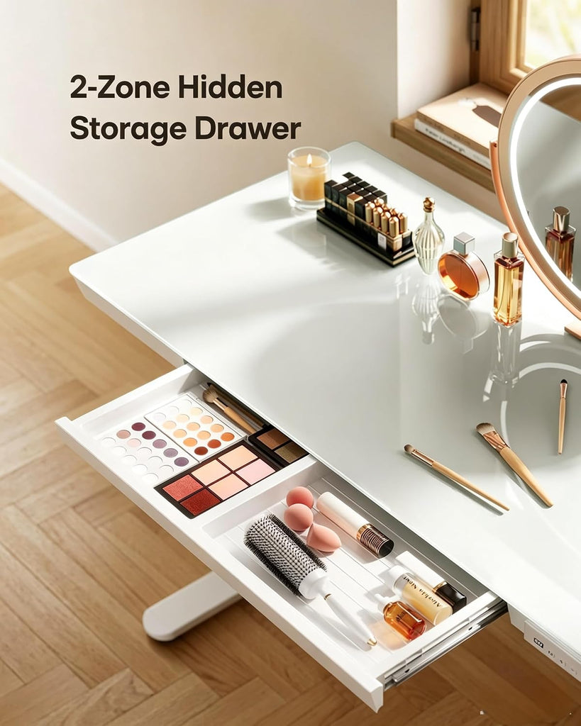 Glass Standing Desk with Drawer, 48 x 24 inch Electric Standing Desk, Height Adjustable Desk with One-Piece Tabletop