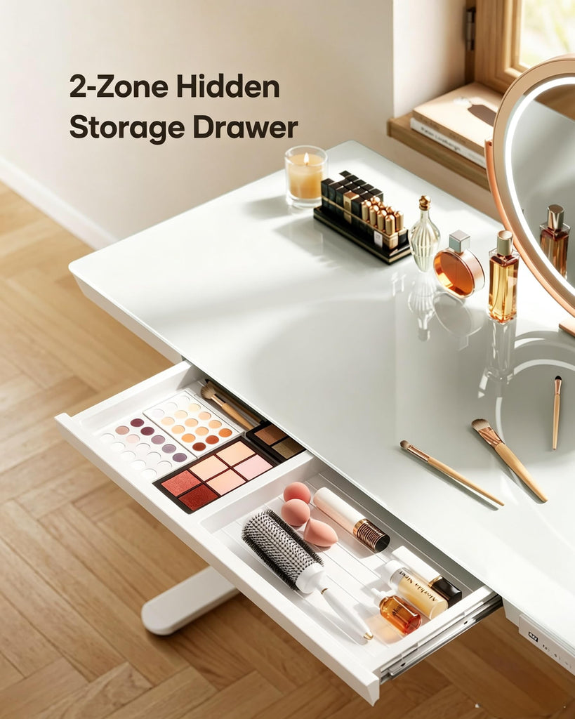 Glass Standing Desk, 55 x 28 Inch Electric Standing Desk, White