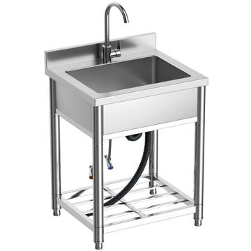 Stainless Steel Commercial Kitchen Sink, Free Standing Single Bowl Sink