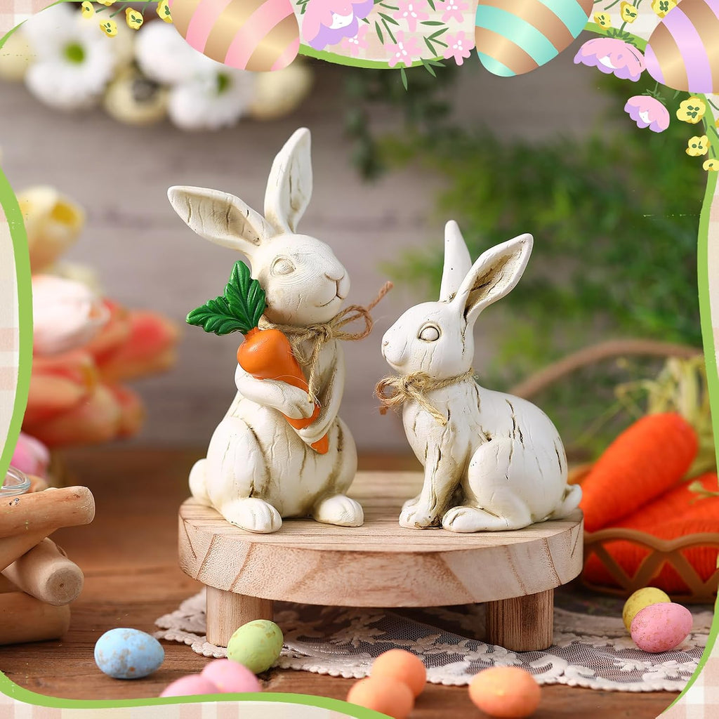 Easter Bunny Figurines Decorations Rabbit Resin Statues Easter Figure Statues Beige Rabbit Figurines - Set of 2