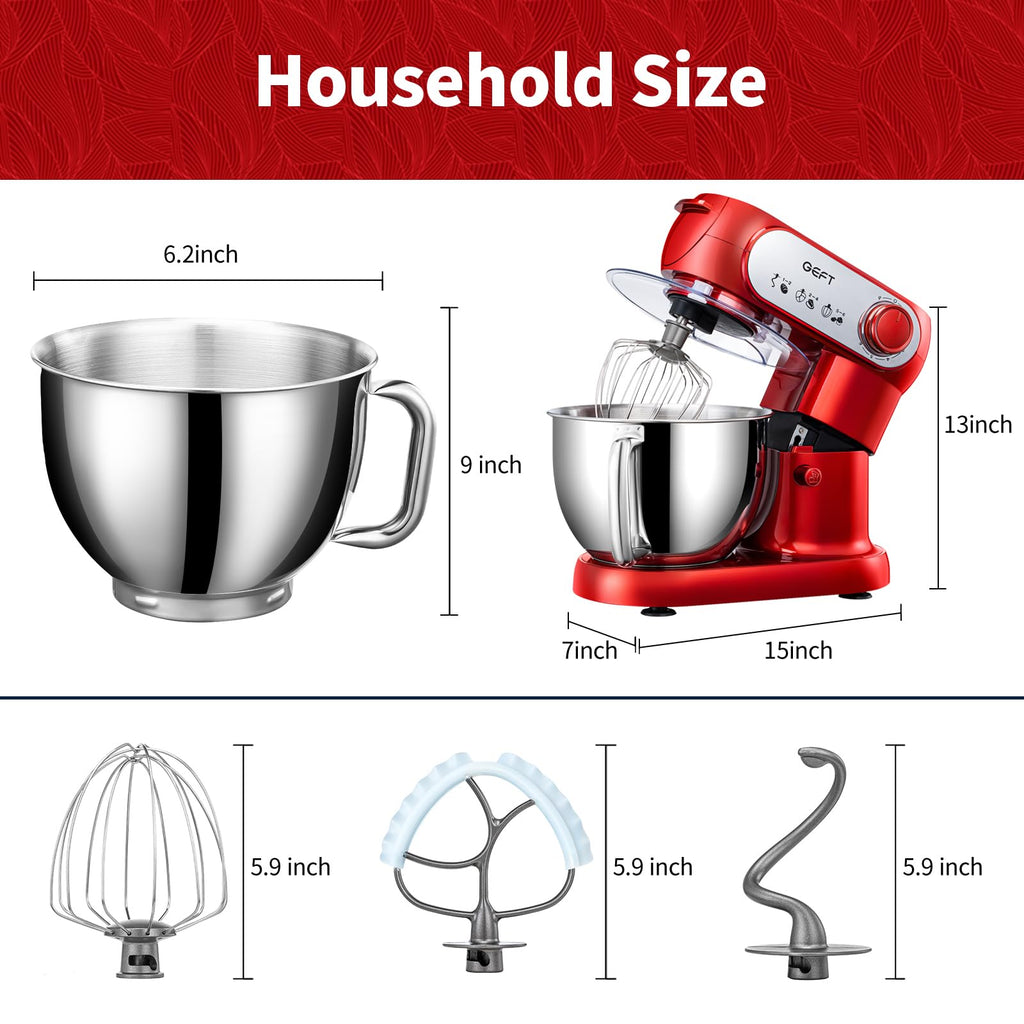 Stand Mixer, 6QT Mixers Kitchen Electric Stand Mixer, Dough Mixer Red