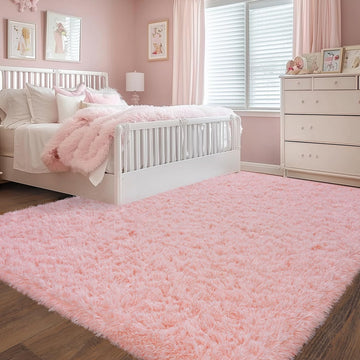 Ultra Soft Pink Rugs for Bedroom 6x9 Feet, Fluffy Shag Area Rugs for Living Room, Large Comfy Furry