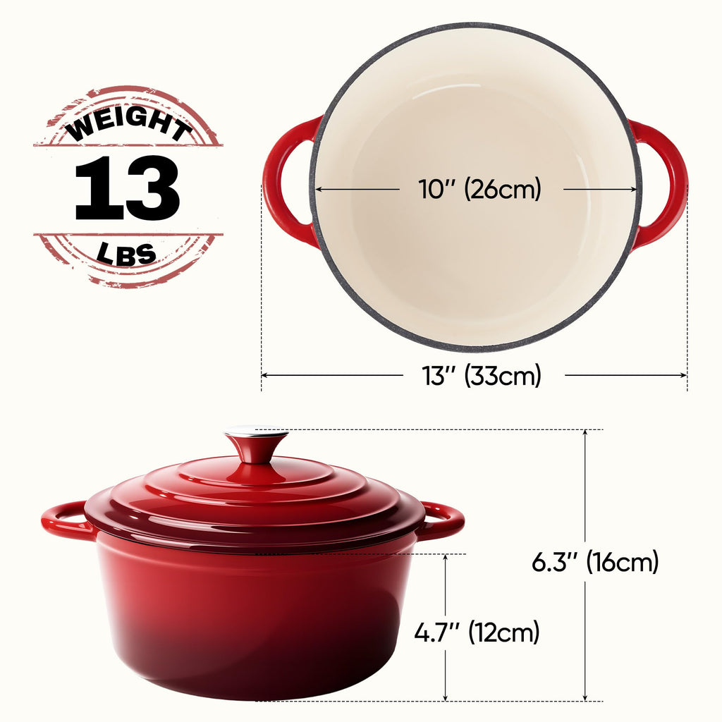 6 Quart Dutch Oven Pot with Lid, Non Stick Enameled Cast Iron Dutch Oven for Bread Baking, Heavy-Duty, Oven Safe