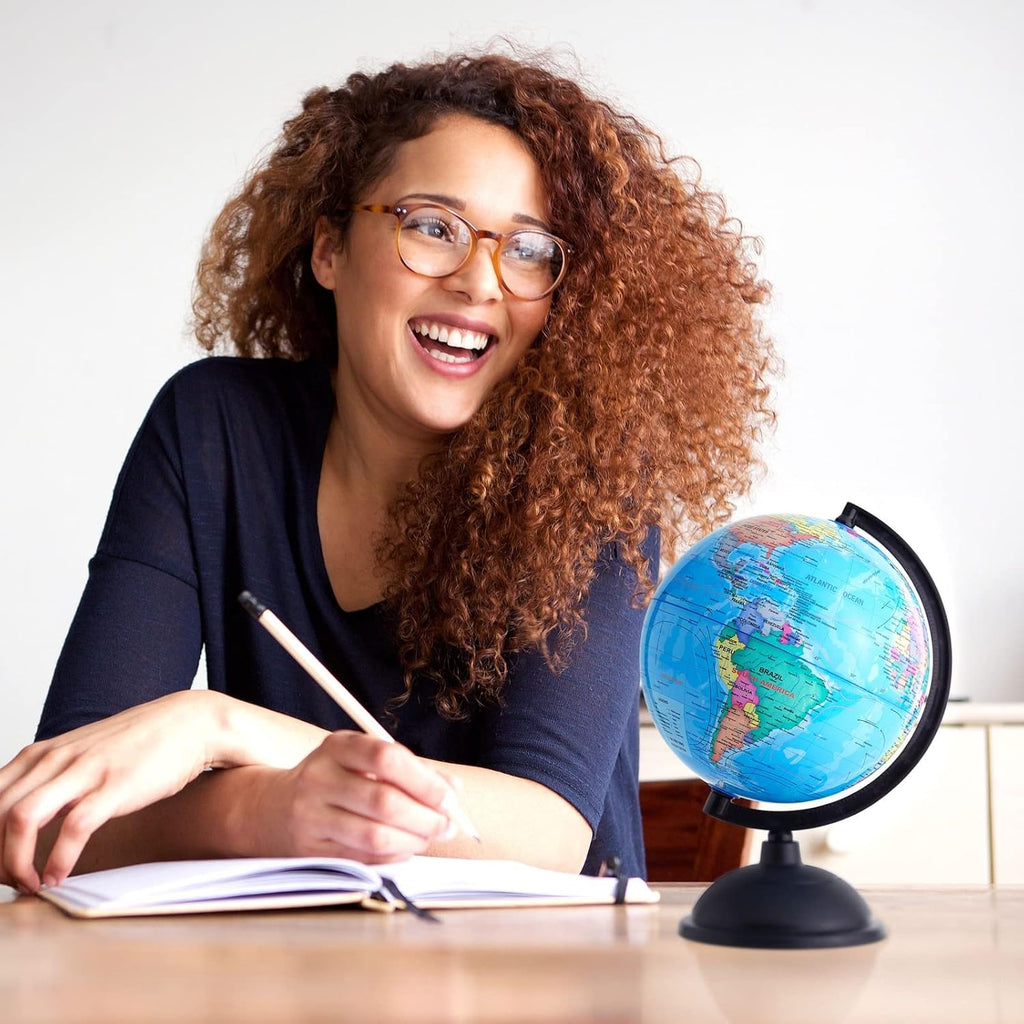 World Globe for Kids - 8-Inch, Multicolor with Plastic Stand - Educational Desk Globe with World Map for Kids &