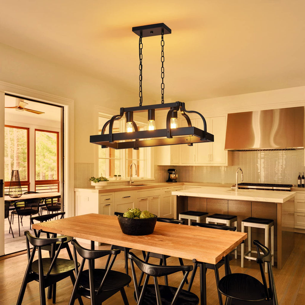 3-Light Metal Pot Hanging Rack Chandelier Linear Pendant Ceiling Lighting Rustic Farmhouse Fixture Kitchen Island