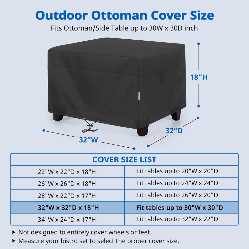 Outdoor Ottoman Cover, Waterproof Square Coffee Table Cover, Patio Furniture Side Table Cover, All Weather