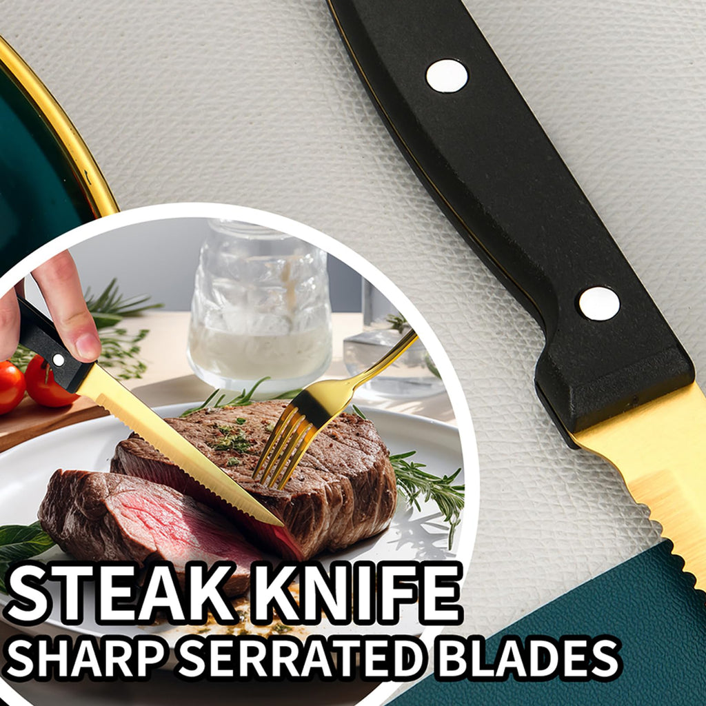 48-Piece Gold Silverware Set for 8 with Steak Knives, Stainless Steel Flatware Set, 18/8 Food Grade Cutlery Set