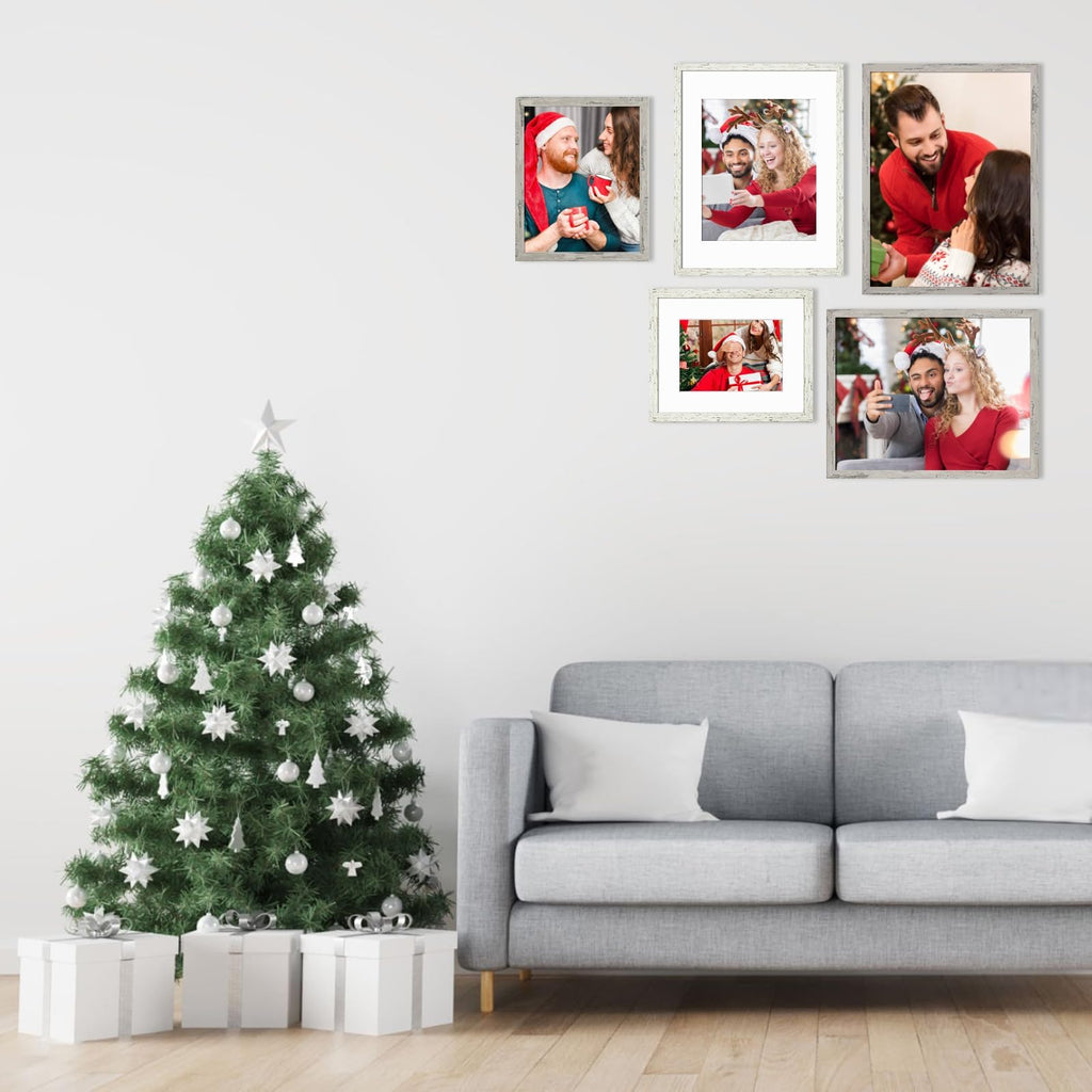 12x16 Picture Frame with Mat Distressed White, Country Rustic Style Photo Frame Set of 6 with Removable 8.5 x 11 Mat